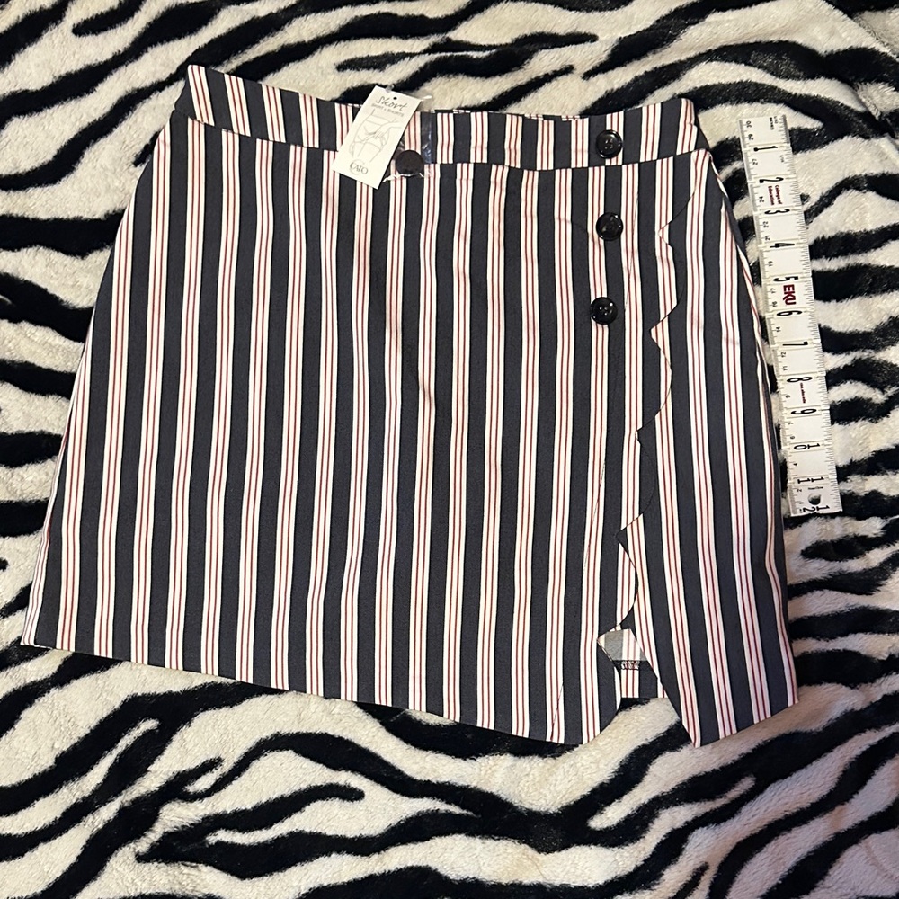 Striped Button-Detail Skirt
